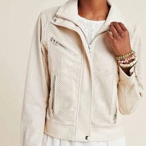 Anthropologie Blank NYC Cream Imelda Perforated Moto Faux Leather Jacket S